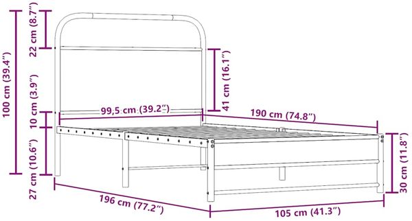 vidaXL Bettgestell ohne Matratze 100x190 cm Räuchereiche Holzwerkstoff 4100368 Bild 9