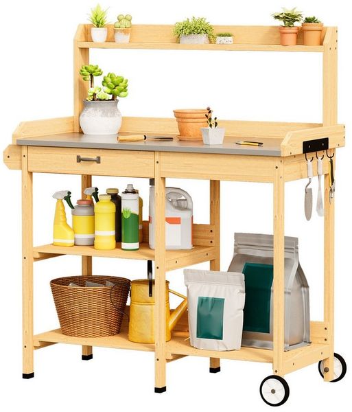 Bealife Garten-Geräteschrank Pflanztisch, Gärtnertisch, Pflanzenregal Mit Rollen, (Set), mit Schubladen, Ablagefläche und Haken,108 x 43 x 120 cm Bild 2
