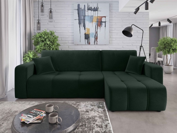 Ecksofa mit Schlaffunktion Sofa DAGNY in Stoff Kronos Grün Ottomane Rechts