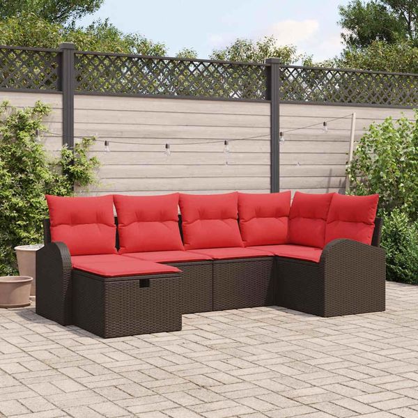 vidaXL Sofa Set mit Kissen 6 pcs Braun und Rot Poly-Rattan 3359083