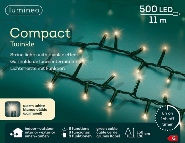 Lumineo LED-Lichterkette Compact Außen 16 m warmweiß