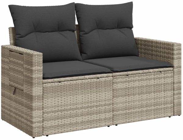 vidaXL Gartensofa mit Kissen 2-Sitzer Hellgrau Poly Rattan 366196