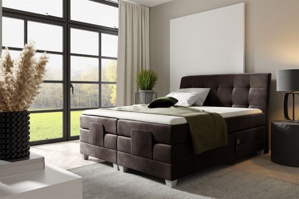 Boxspringbett Elektrisch Bett FRANCO 160x200cm in Stoff Fresh Dunkelbraun