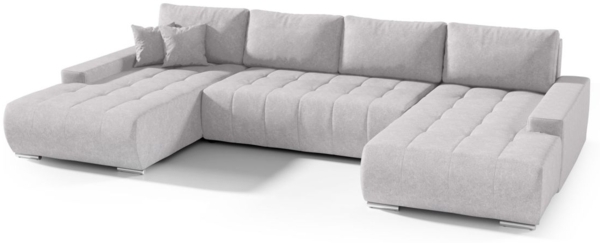 Wohnlandschaft Sofa mit Schlaffunktion VOGAR Stoff Aston Silbergrau