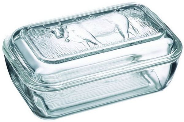 WestCraft Butterdose Butterdose Kuhglück, Glas-Dose Butter 250g aus Borosilikatglas, Glas, (1-tlg, 1 x Glasbutterdose mit Deckel), Schickes Design mit Kuh-Motiv: Ein Hingucker in jeder Küche.