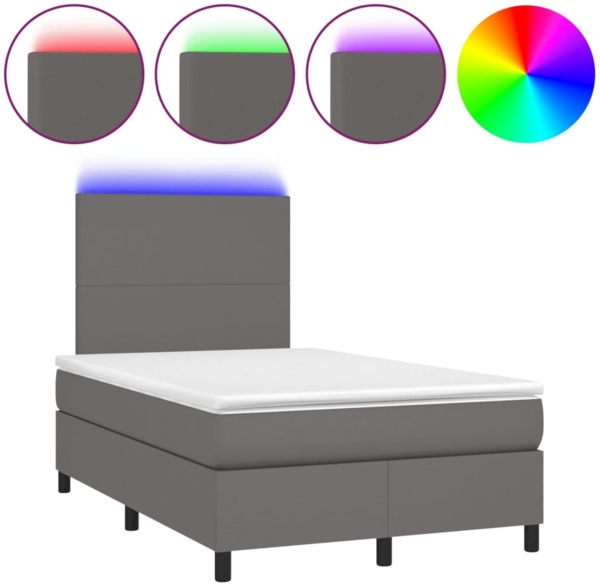 vidaXL Boxspringbett mit Matratze & LED Grau 120x190 cm Kunstleder 3270285