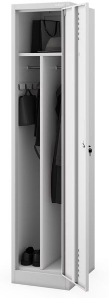 Umkleideschrank Spind KACPER - 1 Abteil, Etikettenhalter Lüftungsschlitze | Umkleidespind Metall Schließfachschrank Garderobenspind, 180x40x50cm Grau