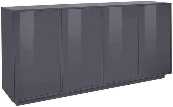 Dmora Kommode Aulina, 4-türiges Küchen-Sideboard, Wohnzimmer-Buffet, 100 % Made in Italy, 180 x 41 x 86 cm, glänzendes Anthrazit,