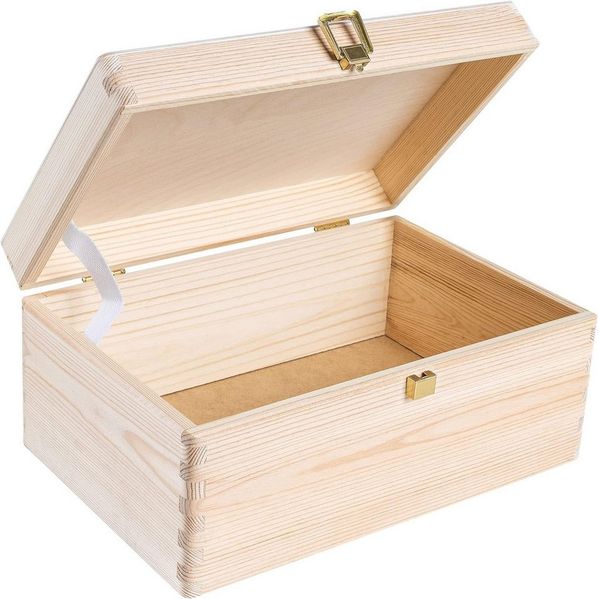 Creative Deco Holzkiste Natur mit Deckel und Schloss, Erinnerungsbox Baby Groß Holzbox mit Deckel Unlackiert Kasten
