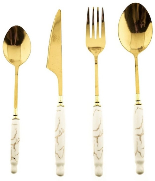 24-Teilig Besteckset mit Ständer 18/10 Edelstahl Gabel Messer Löffel Essgeschirr Keramik DS006