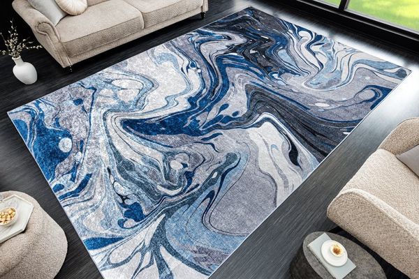 riess-ambiente Designteppich ART RUGS 350x240cm grau blau · Kurzflor-Teppich im modernen Design, rechteckig, Höhe: 8 mm, XXL · Wohnzimmer · Fußbodenheizung-geeignet · Indoor · Grafikmuster