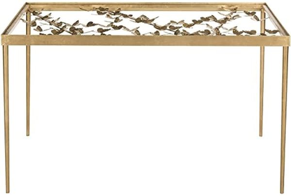 SAFAVIEH Glam Iron Leaf Desks, in Gold and Clear, 60 X 120 X 75