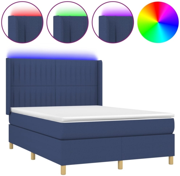 vidaXL Boxspringbett mit Matratze & LED Blau 140x200 cm Stoff 3139043