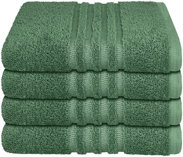 Schiesser Frottier Handtücher Milano im 4er Set aus Flauschiger, hautfreundlicher Baumwolle, Made IN Green, Farbe:Dunkelgrün, Größe:50x100 cm