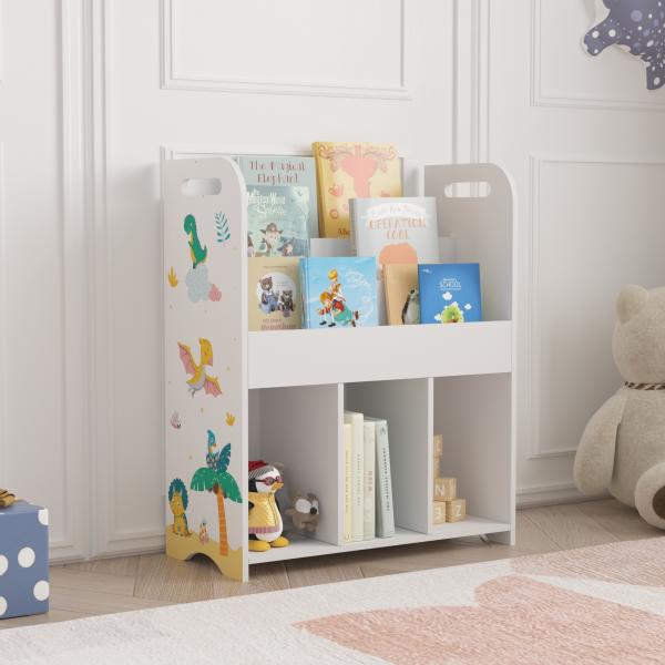 Kinderregal Røyrvik 75 x 62 x 29 cm mit Dinosaurier Motiv [en. casa]