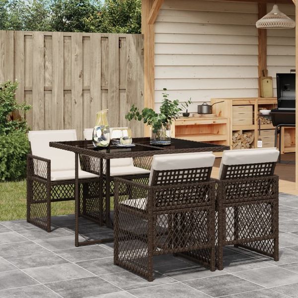 vidaXL 5-tlg. Garten-Essgruppe mit Kissen Braun Poly Rattan 3210717