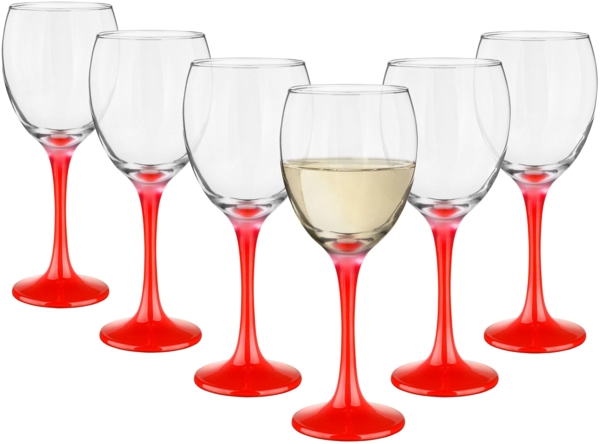 6 Weingläser 300ml mit rotem Stiel Weinglas Weißweingläser Rotweingläser Weinkelche