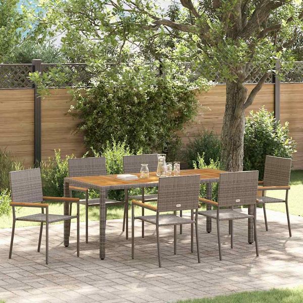 vidaXL Garten Essgruppe 7 pcs Grau Poly-Rattan 3365411