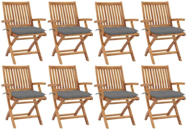 vidaXL Klappbare Gartenstühle mit Kissen 8 Stk. Massivholz Teak 3072793