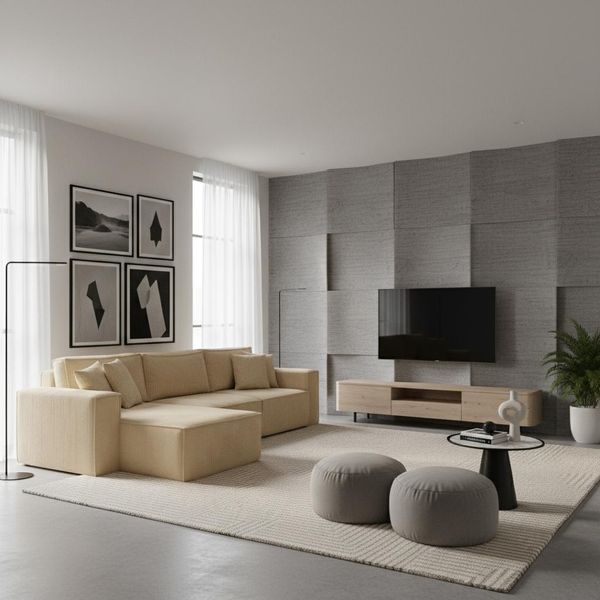 Wohnero24 Modernes Ecksofa MARVIN 298 x 180 cm – Hochwertiger, gemütlicher Cordstoff – Schlaffunktion 250 x 150 cm – Eckcouch in Creme