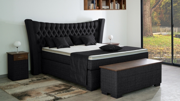 Meisterbetten Boxspringbett Oslo 200x200 in MS-Black, Matratzenbezug Oslo, Ergoflex-Topper