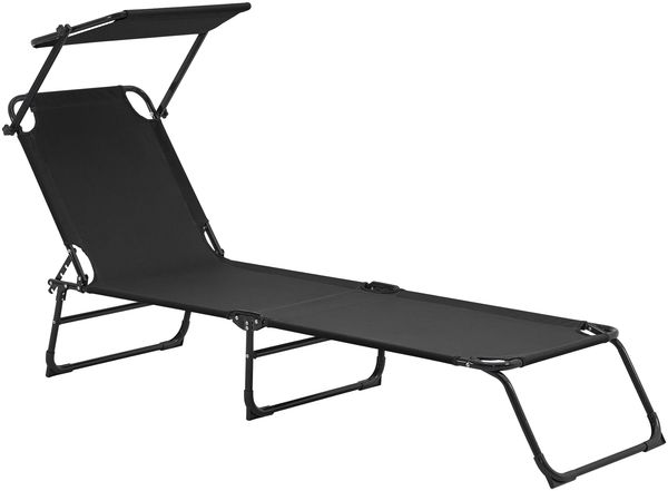 Sonnenliege Lomeda mit Sonnendach 187x53x27cm Schwarz [casa. pro]