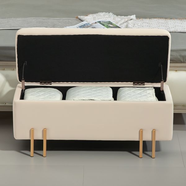 Sitzbank mit Stauraum, Truhenbank aus Metall, gepolstert mit Soft-Touch-Polyester,100cm×40cm×42cm