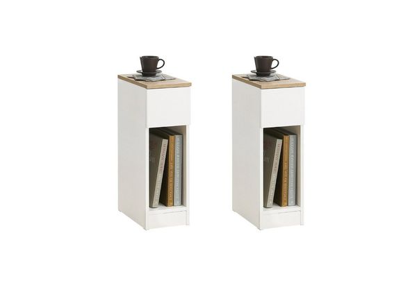 SoBuy FBT111-WN x2 Nachttisch 2er Set mit Schublade für Boxspringbett Sofatisch 2 stücke Beistelltisch schmal Telefontisch Nachtschrank Nachtkommode weiß BHT ca. : 20 x 60 x 35 cm