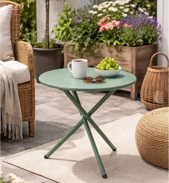 Mojawo Küchentisch Bistrotisch Balkontisch Beistelltisch rund Grün Stahl Ø48xH48cm