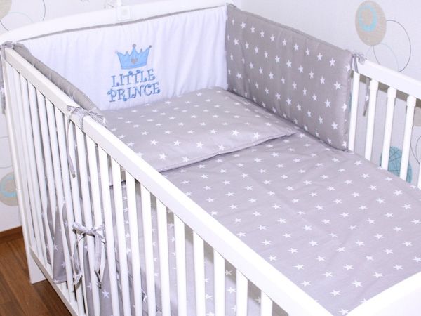 Primawela Babybettwäsche Baby Bettset -5-6 teiliges Set mit Chiffon Himmel Nestchen - Prince, 6 teilig