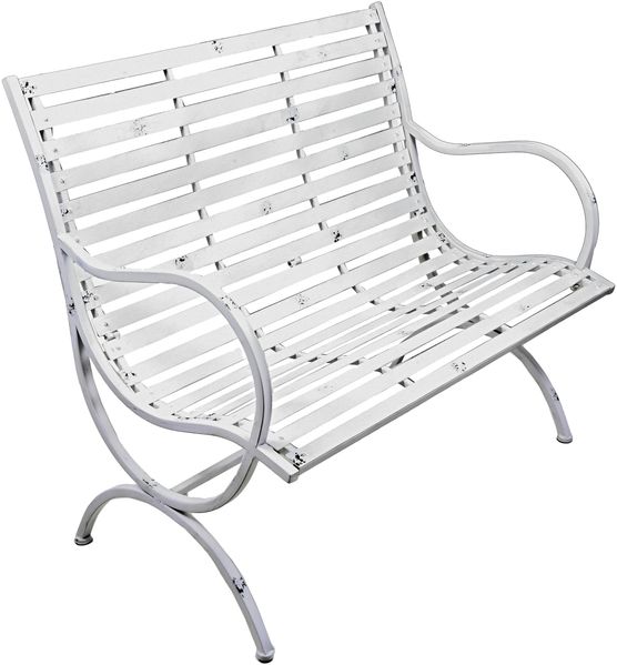Gartenbank RIKKE - 104cm Breit, Eisen, Weiß | Terrassenbank Wetterfest Sitzbank Outdoor Bank