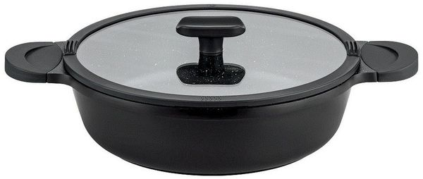 Mulex Servierpfanne TOMALIN Premium 28 cm schwarz, Aluguß (Premium Qualität, 2-tlg, Tomalinbeschichtung), induktionsgeeignet