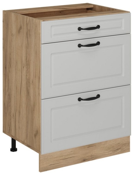 Küchenunterschrank R-Line Weiß Landhaus 60 cm mit Schubladen, ohne Arbeitsplatte Vicco