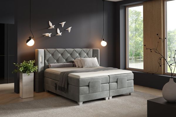 Boxspringbett Elektrisch Bett STEVE 200x200cm in Stoff Fresh Grau