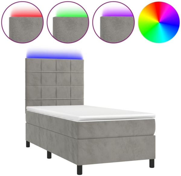 Boxspringbett mit Matratze & LED Samt Hellgrau 80x200 cm, Härtegrad: H2 [3136089]