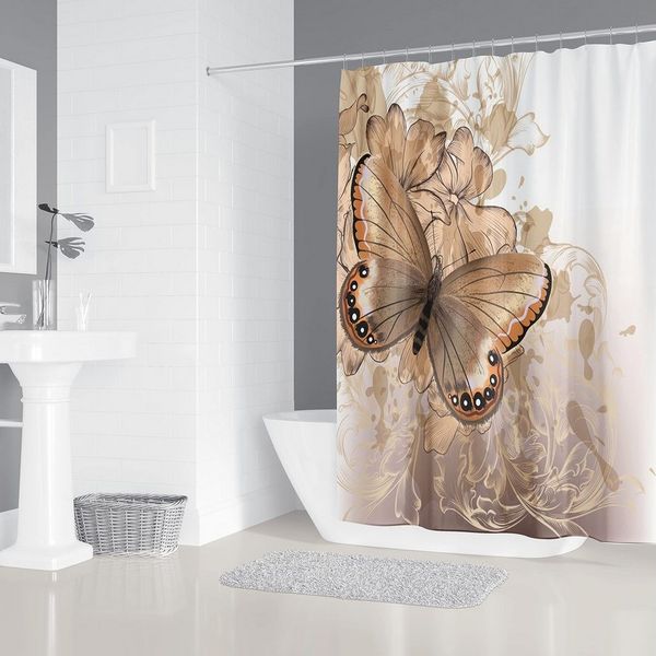 M&W DAS DESIGN Duschvorhang 180x200 Shower curtains Anti schimmel Waschbar golden Schmetterling