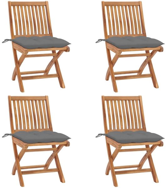 vidaXL Klappbare Gartenstühle mit Kissen 4 Stk. Massivholz Teak 3072823