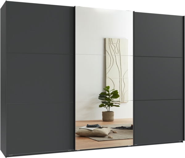 Schwebetürenschrank Kleiderschrank 3-tür 300cm Vollausstattung Anthrazit Spiegel