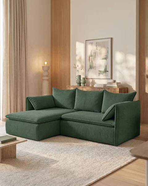 Vente-unique - TEODORA Sofa SamtStoff Grün - B 166 cm x H 91 cm x L 230 cm