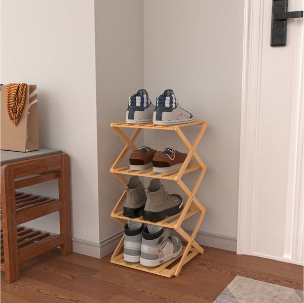 JEOBEST Schuhregal Faltbares Schuhregal aus Bambus Organizer Platzsparend, Regal für Deko, (4/5/6/7 Ebenen) Schuhregal schmal, Küchenregal, 25x25cm