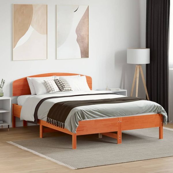 vidaXL Massivholzbett ohne Matratze Wachsbraun 135x190 cm Kiefernholz 3207232