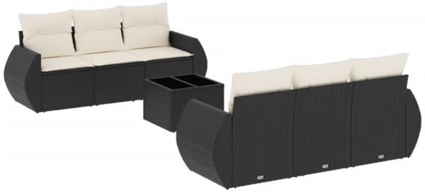 vidaXL 7-tlg. Garten-Sofagarnitur mit Kissen Schwarz Poly Rattan 3221105
