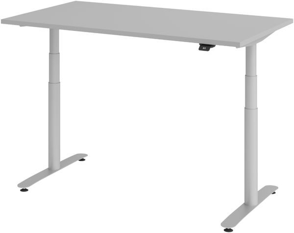 bümö elektrisch höhenverstellbarer Schreibtisch 140x80 cm in grau, Gestell in silber, Stehtisch mit 4-fach Speicher, Bluetooth & App-Steuerung, verstellbarer Sitz-Stehschreibtisch, XDLR-14-5-S