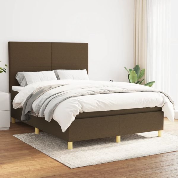vidaXL Boxspringbett mit Matratze Dunkelbraun 140x200 cm Stoff 3142180