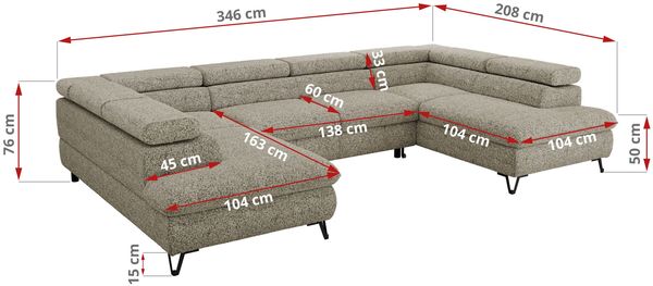 MKS Möbel 'Pablo U-Form' Wohnlandschaft mit Bettkasten, Beige, Struktur, T25 Topper Bild 7