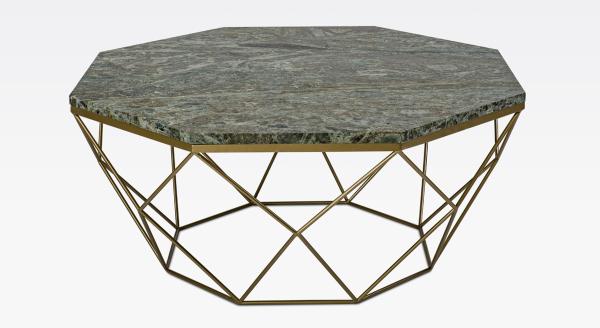 Casa Padrino Luxus Couchtisch Gold / Grün 92 x 92 x H. 40 cm - 8-eckiger Wohnzimmertisch mit Marmorplatte und Metallgestell - Moderne Wohnzimmer Möbel