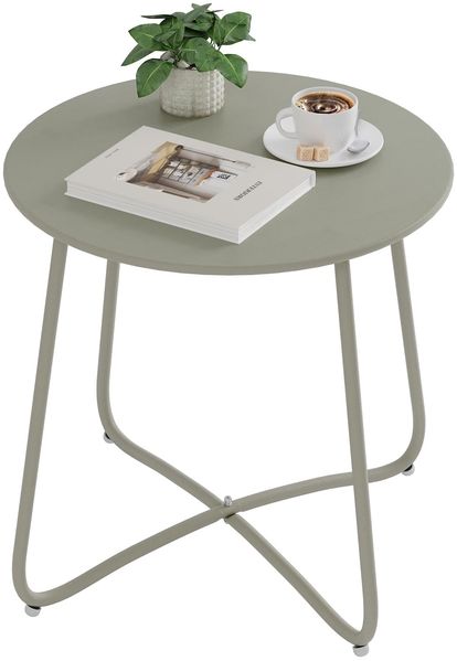 eSituro Beistelltisch rund, Balkontisch Gartentisch, Kaffeetisch Couchtisch Sofatisch Wohnzimmertisch, Kleiner Tisch für Wohnzimmer Balkon Terrasse Garten, aus Metall, φ45xH45 cm, Grau