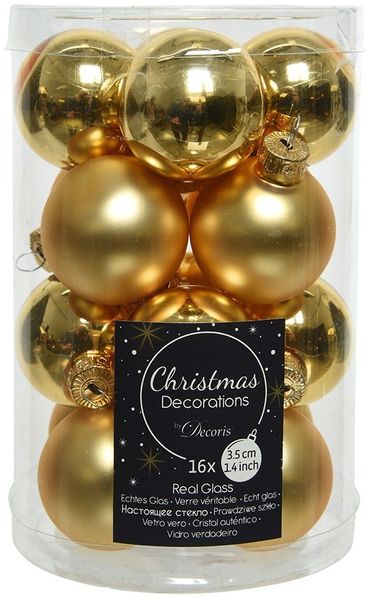 Kaemingk Weihnachtsbaumkugel, Weihnachtskugeln Glas 3,5cm 16 Stück - Hellgold