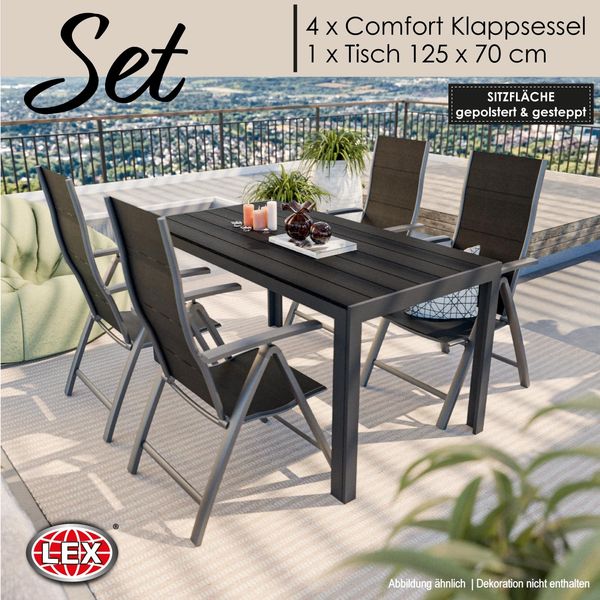 Gartenmöbel Set Alu Tisch 5 tlg Stapelsessel Esstisch Essgruppe Sitzgruppe