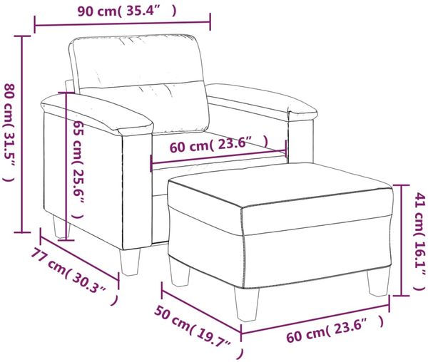 vidaXL Sessel mit Hocker Taupe 60 cm Mikrofasergewebe 3201225 Bild 7